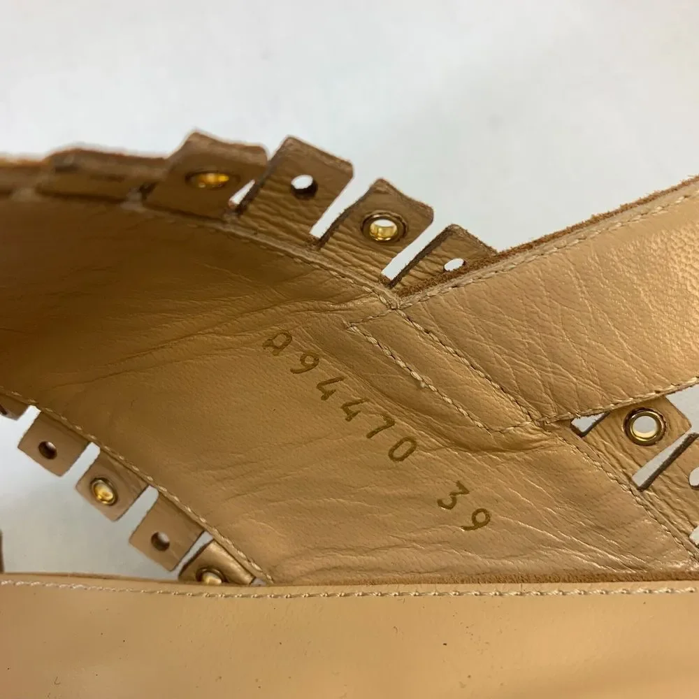 Sergio Rossi Womens Wedge Sandals Brown Fringe Suede Cross-Over Strap Sz‎ 8.5/40